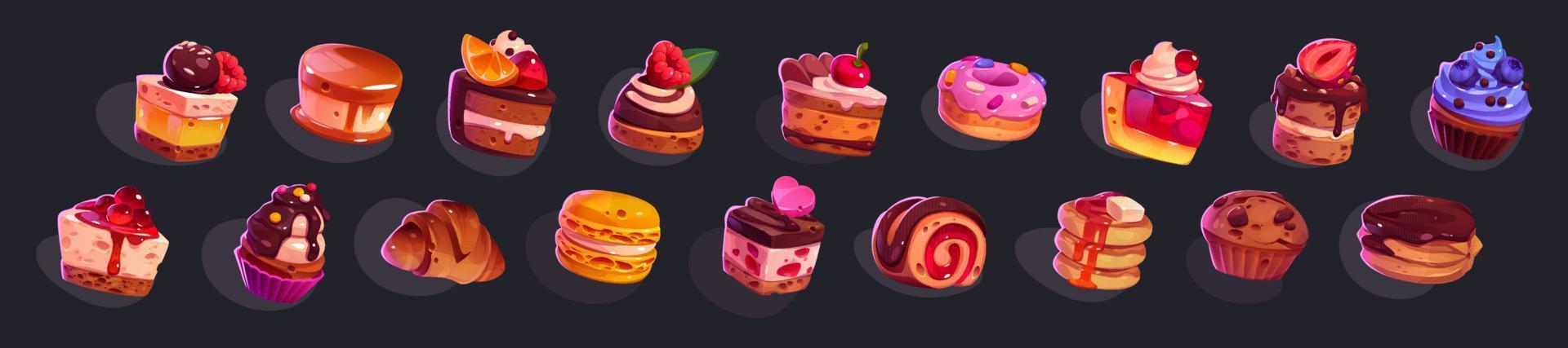 iconos del juego pasteles, dulces y postres y pasteles vector