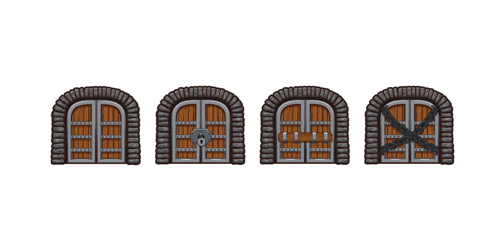 Medieval wooden doors, closed gates for game vector