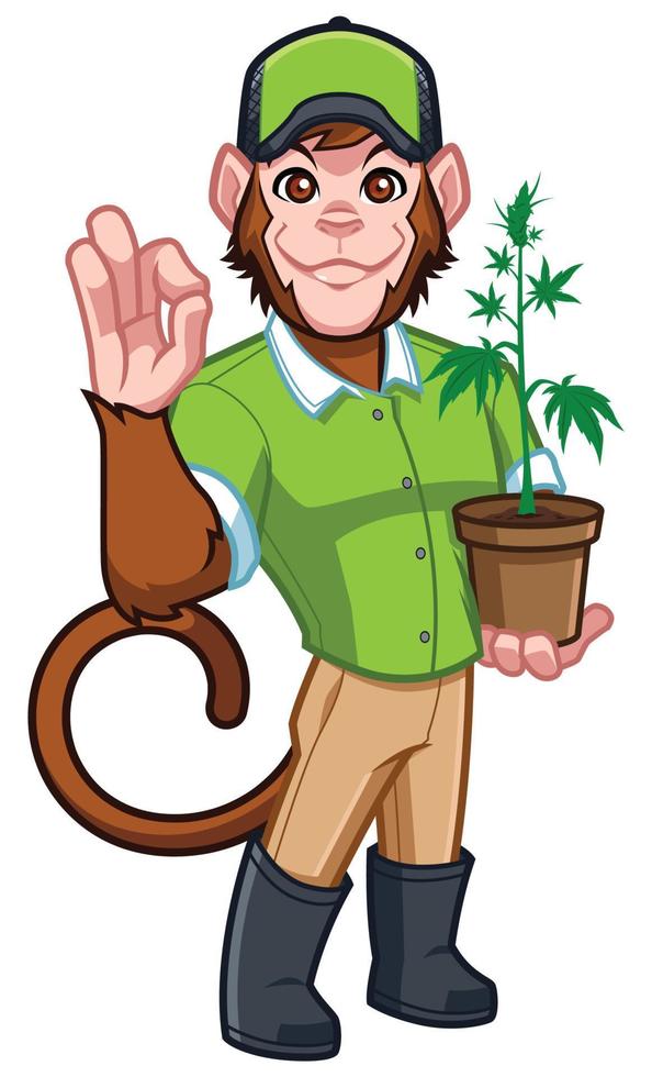 Cannabis Monkey Farmer Mascot vector