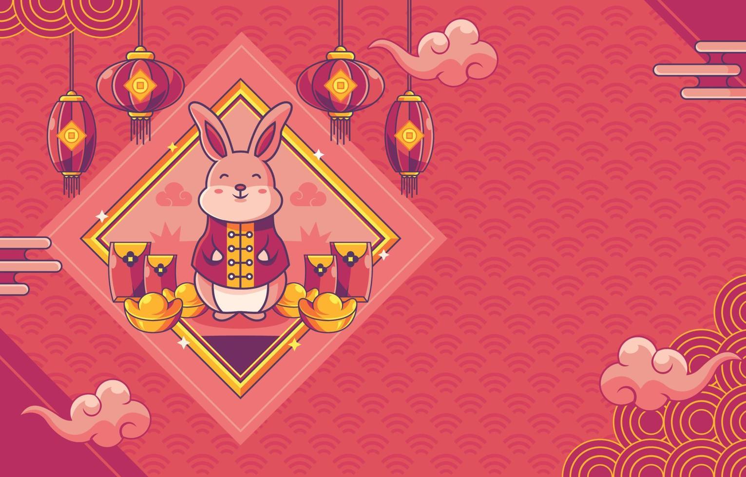 Chinese new year background with rabbit water vector