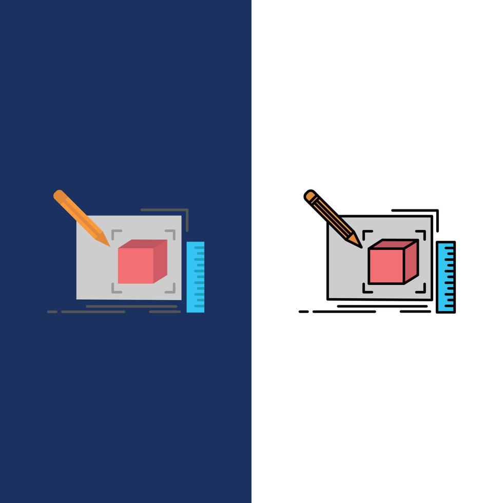 dibujo arte boceto línea lápiz iconos plano y línea llena conjunto de iconos vector fondo azul