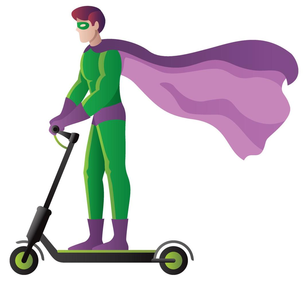 Superhero on Electric Scooter on White vector