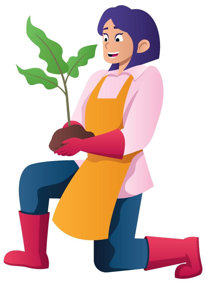 Woman Holding Plant on White vector