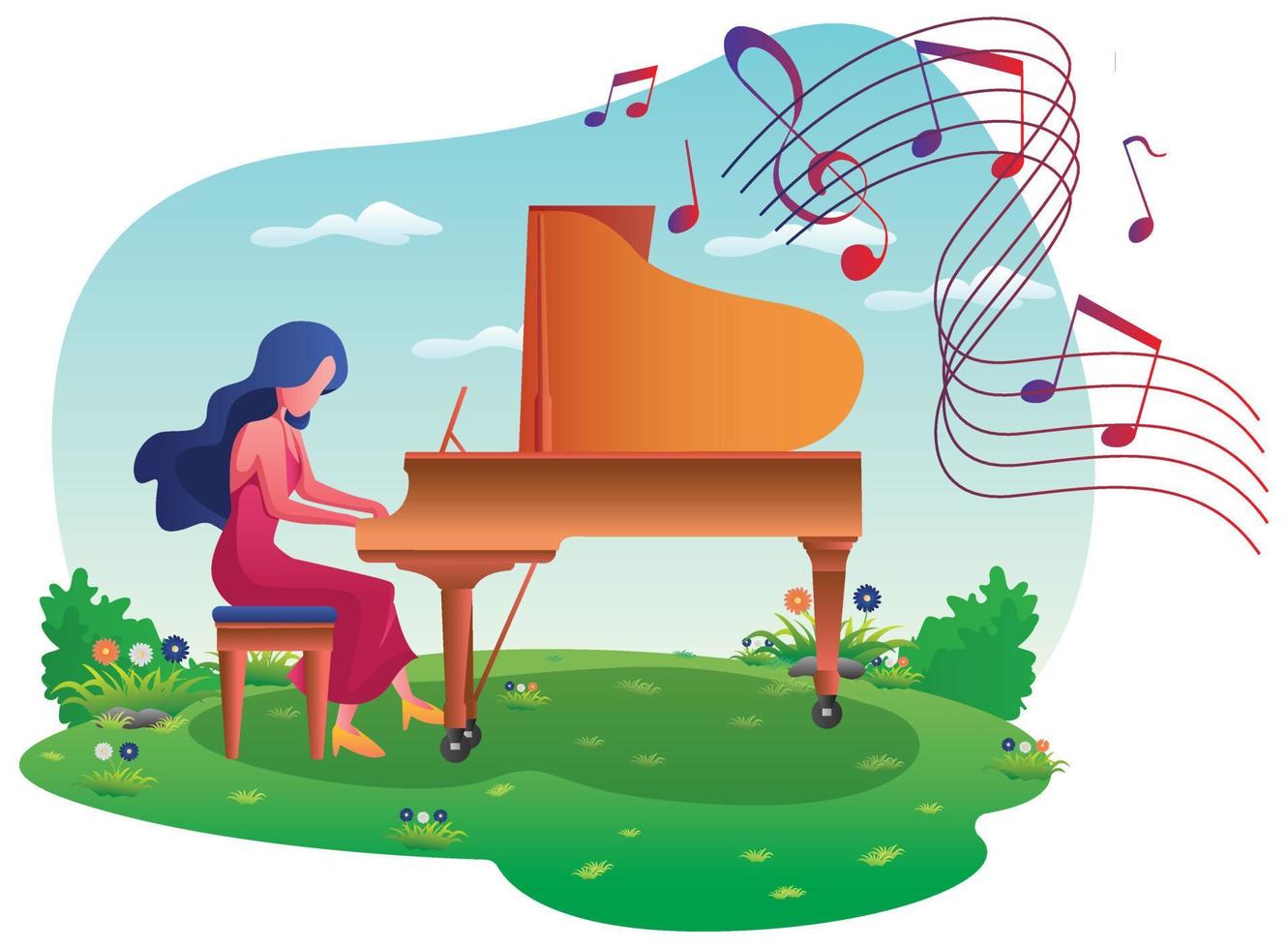 Piano Girl on Meadow vector