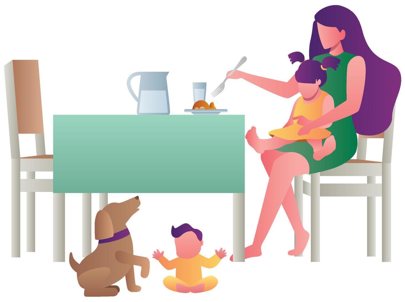 Single Mother Feeding Kids vector