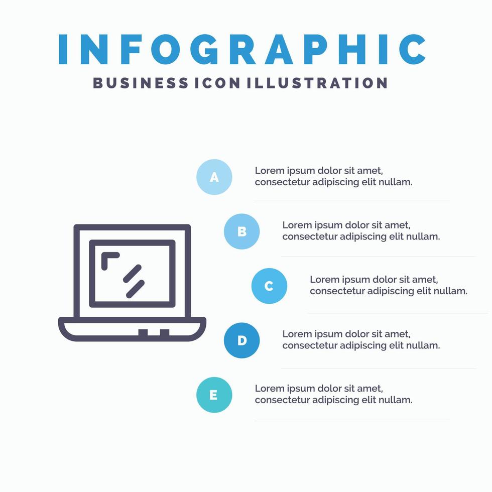 Web Design Laptop Line icon with 5 steps presentation infographics Background vector