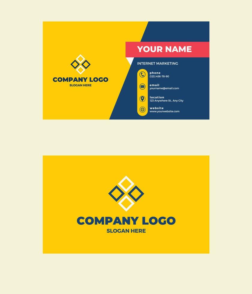 business card print template. Personal business card with company logo. Black and yellow colors. Clean flat design. vector