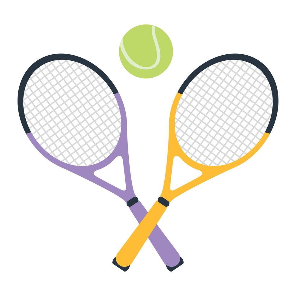 Tennis rackets and a ball. Tennis and ball icon in fashionable flat style, highlighted on a white background. A sports symbol for your web design, logo, user interface. Vector illustration