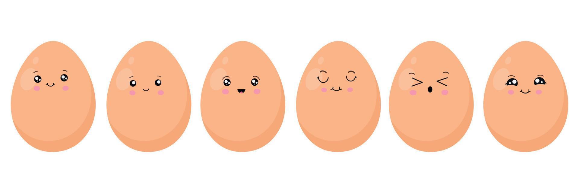 A set of eggs in the style of kawaii. Eggs with funny faces. Vector illustration in a flat style