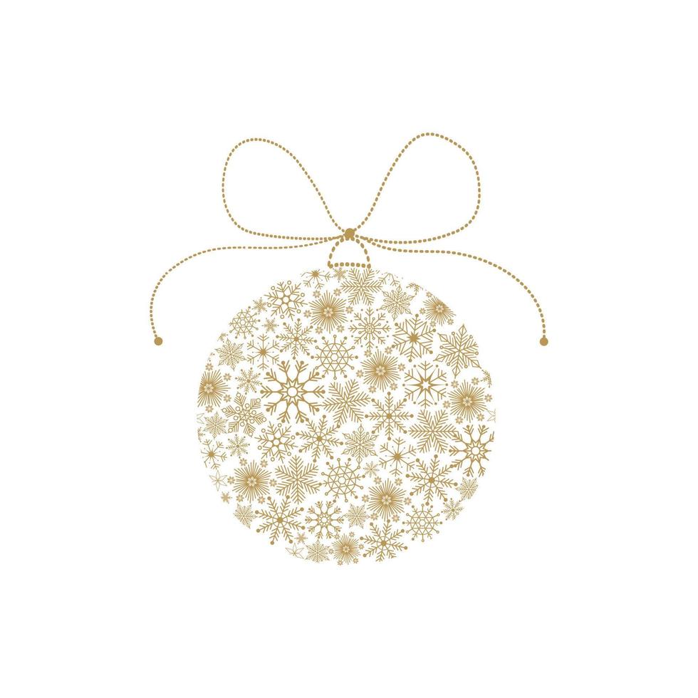 Christmas ball of snowflakes. Christmas ball with a bow. Vector illustration isolated on a white background.