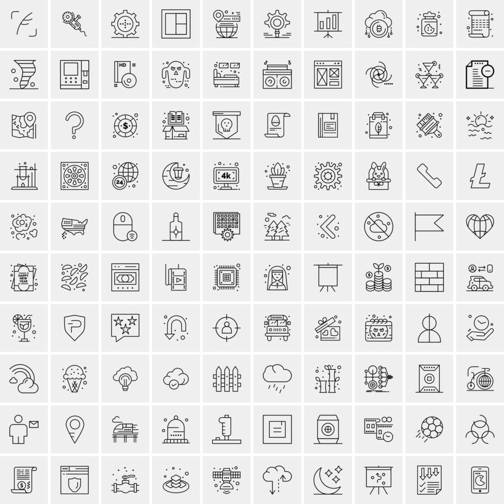 paquete de 100 iconos de líneas universales para móviles y web vector