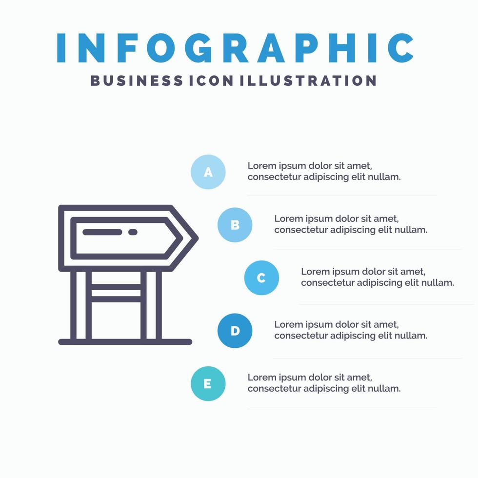 icono de línea de motivación de ubicación de tablero de dirección con fondo de infografía de presentación de 5 pasos vector