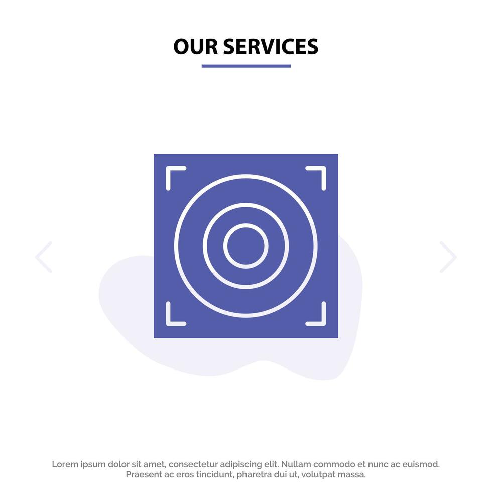 Our Services Web Design Speaker Solid Glyph Icon Web card Template vector