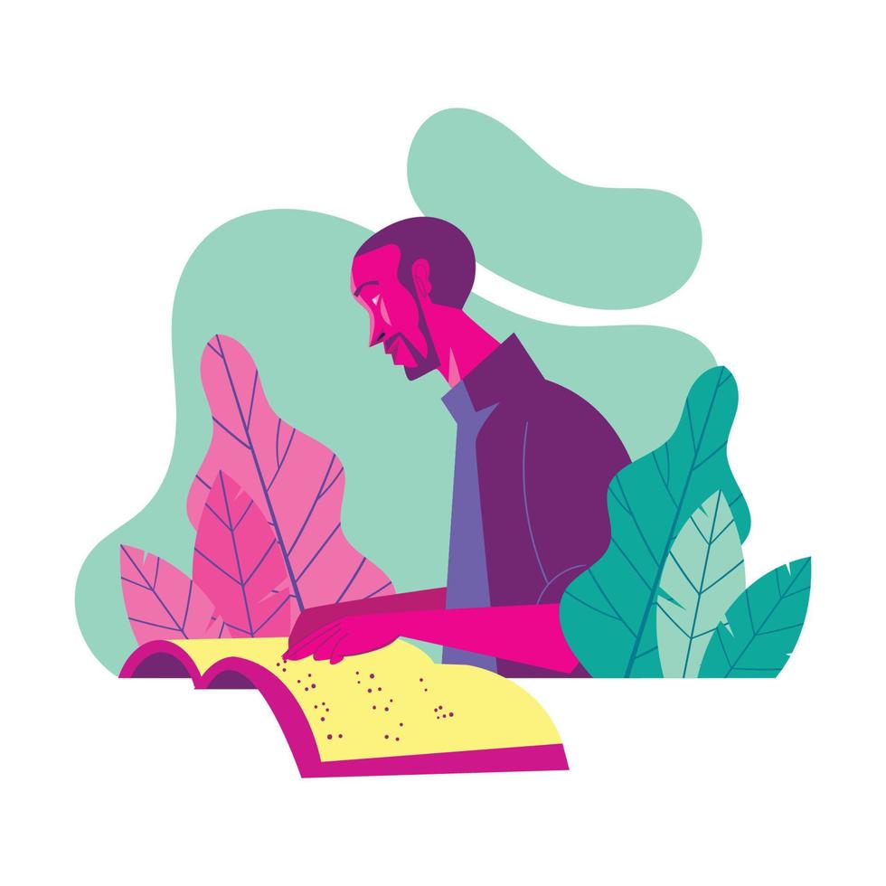 Man Reading a Braille Book vector