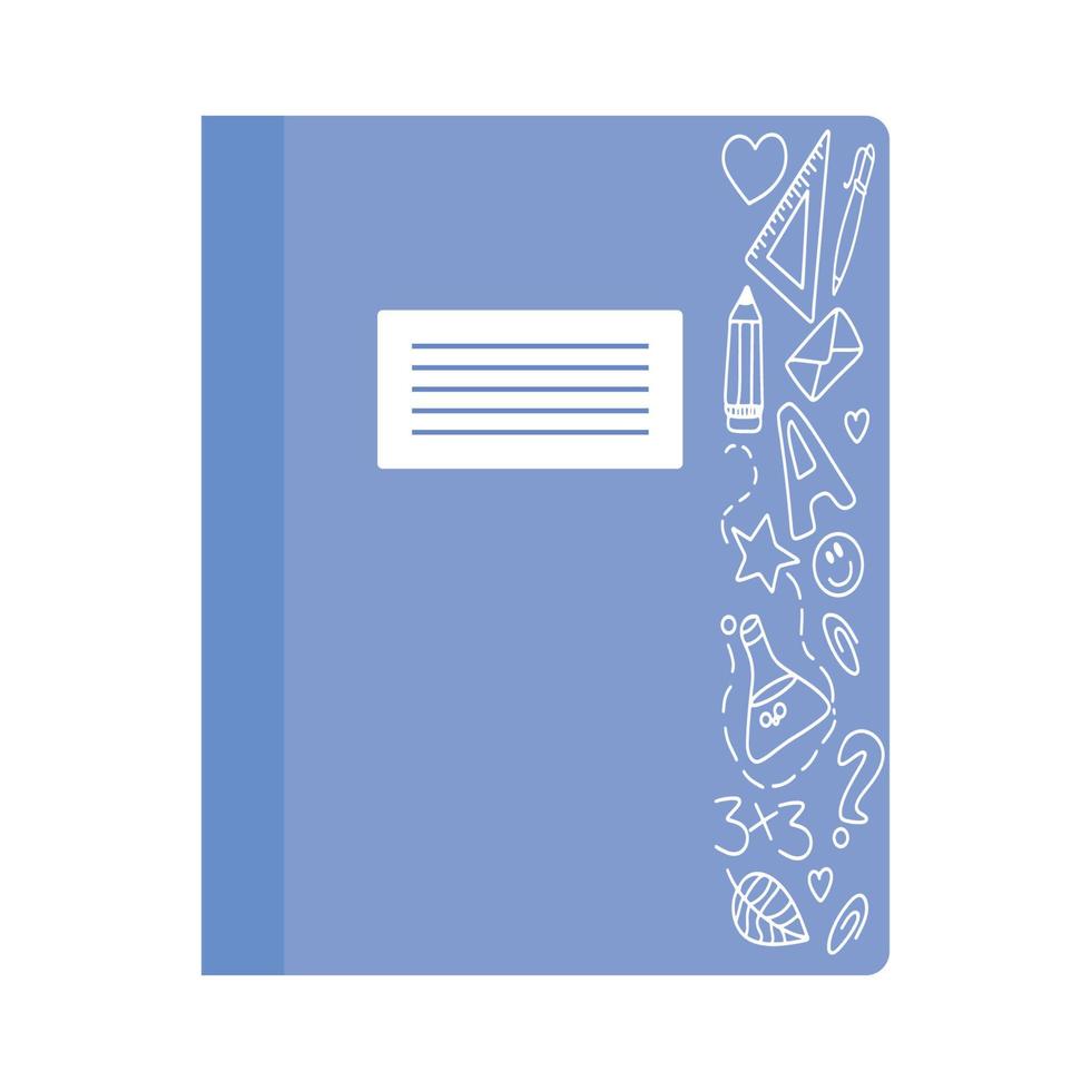 A school notebook with doodle drawings. Vector illustration isolated on a white background.