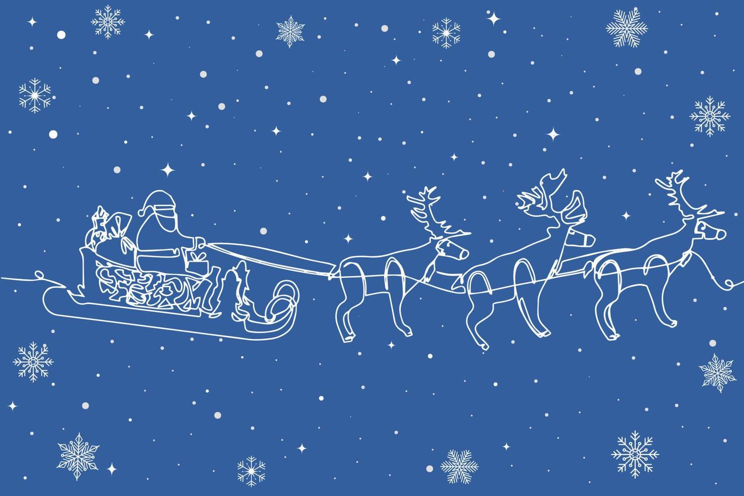 One line drawing. Vector cartoon sleigh with reindeer, Santa Claus sleigh.  Christmas element with cute deers 13225181 Vector Art at Vecteezy