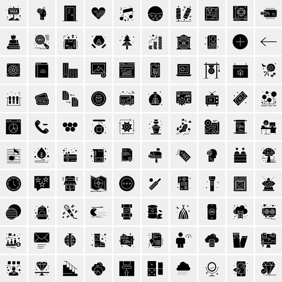 Set of 100 Business Solid Glyph icons vector