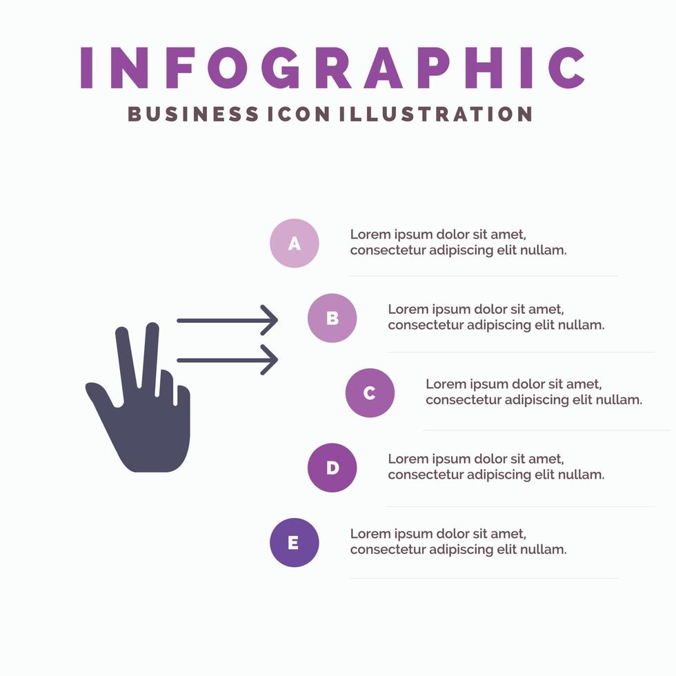 Fingers Gesture Right Solid Icon Infographics 5 Steps Presentation Background vector