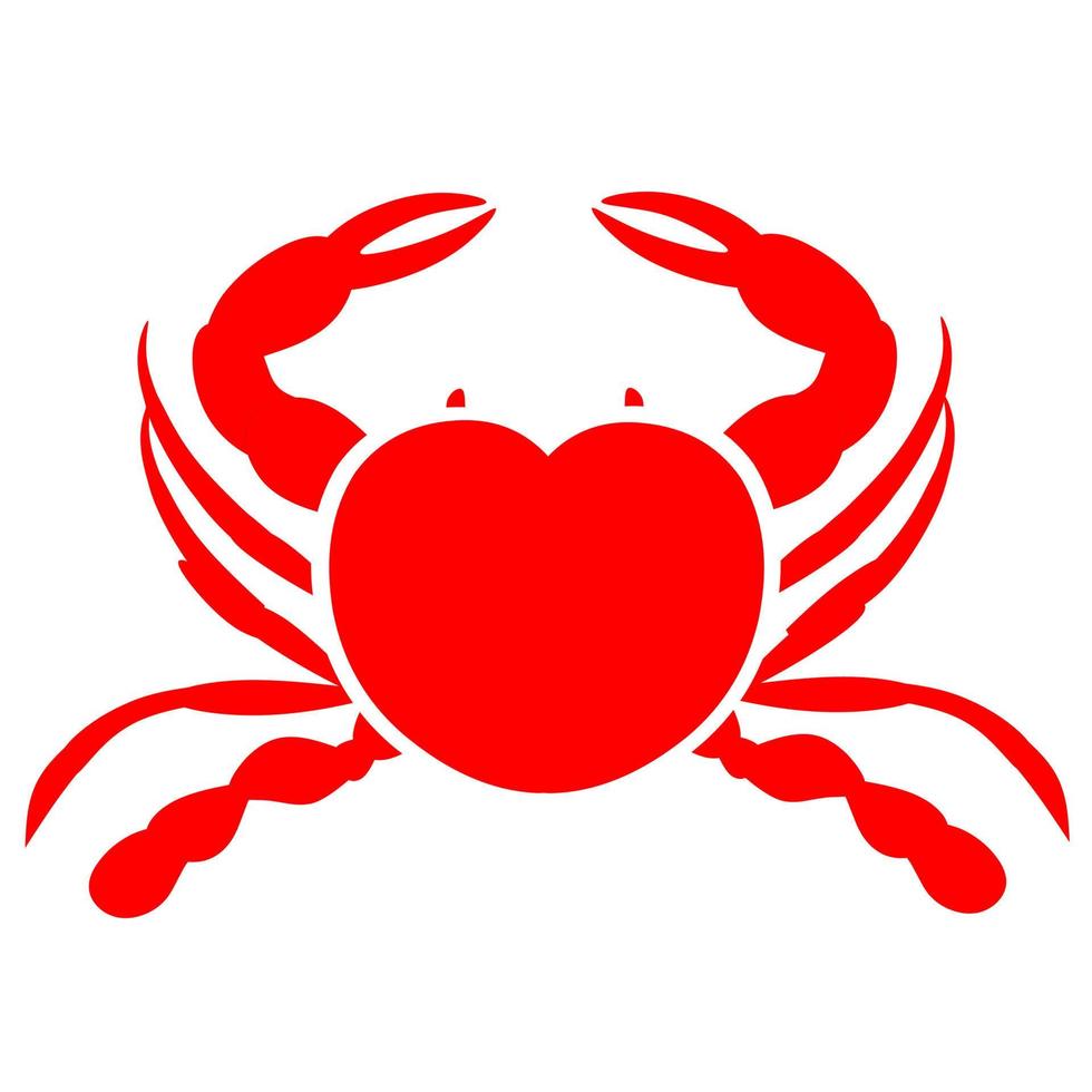 Vector crab with red heart symbol. Silhouette of a crab on a white background