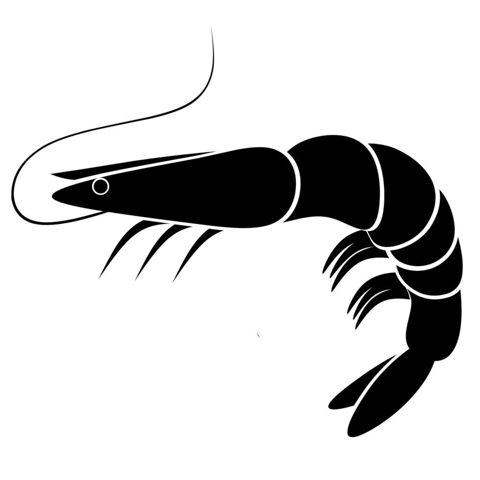 Shrimp silhouette on a white background. Perfect for seafood logos. Vector illustration