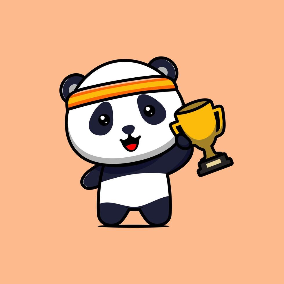 Illustration of cute panda carrying a trophy vector design