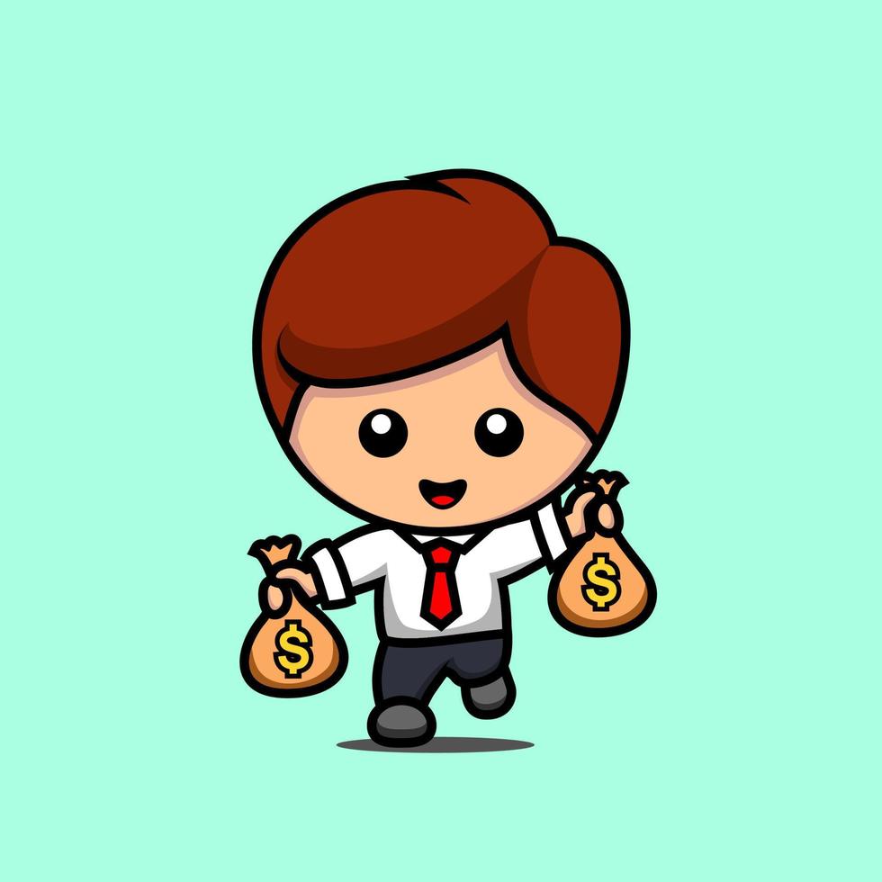 ilustración de un hombre de negocios feliz que trae mucho dinero vector