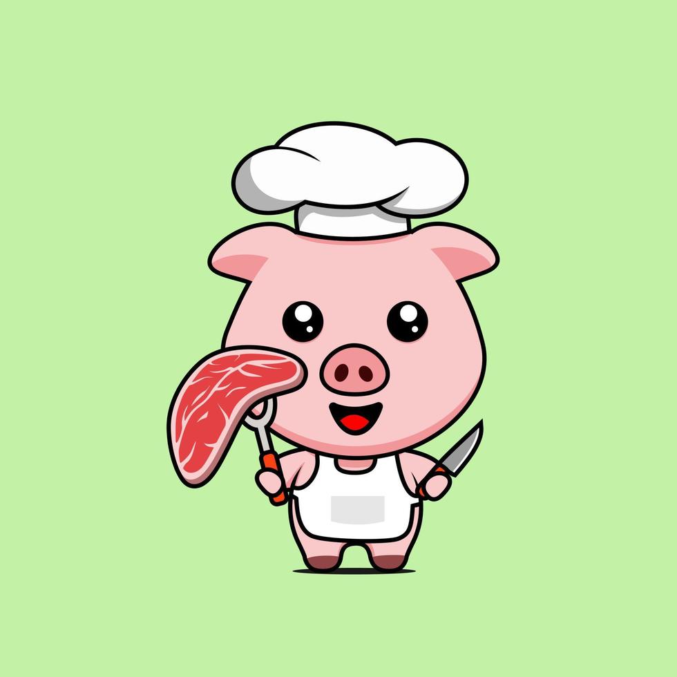 illustration of cute pig chef vector design