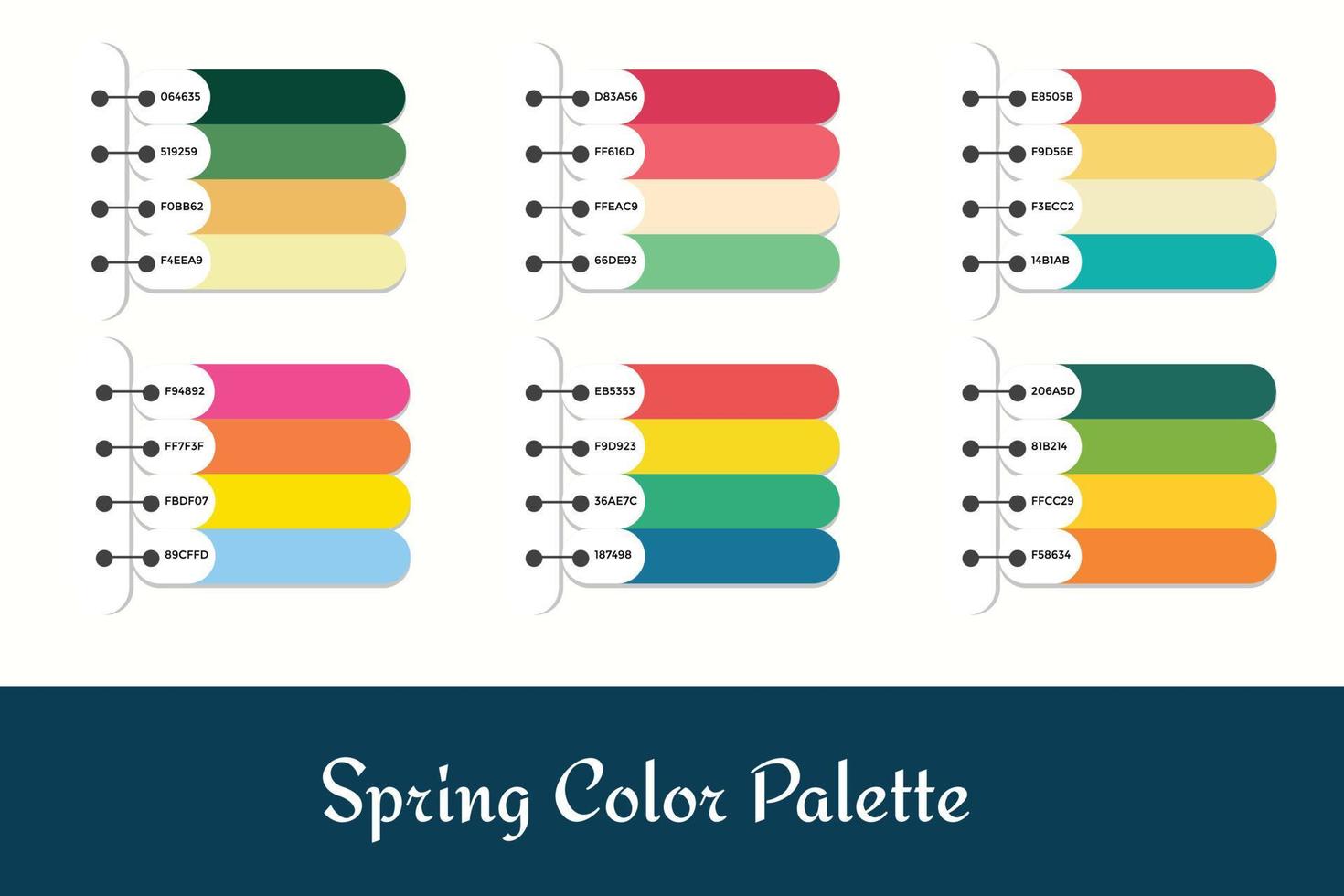 6 paletas de colores de primavera diferentes vector