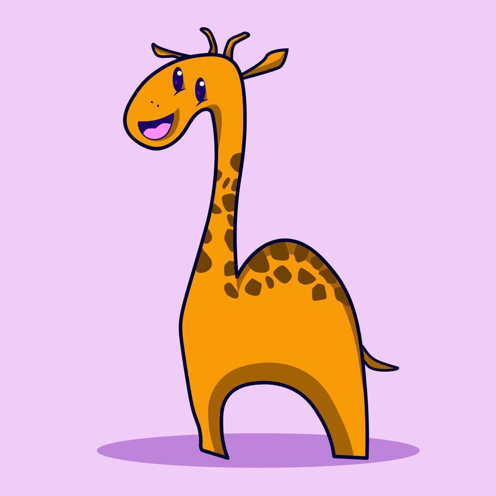 Cute Giraffe Cartoon Vector Icon Illustration. Animal Wildlife Icon Concept Isolated Premium Vector. Flat Cartoon Style.