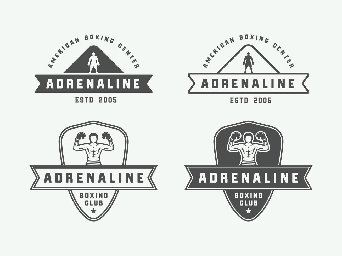 Boxing and martial arts logo badges and labels in vintage style. Vector illustration