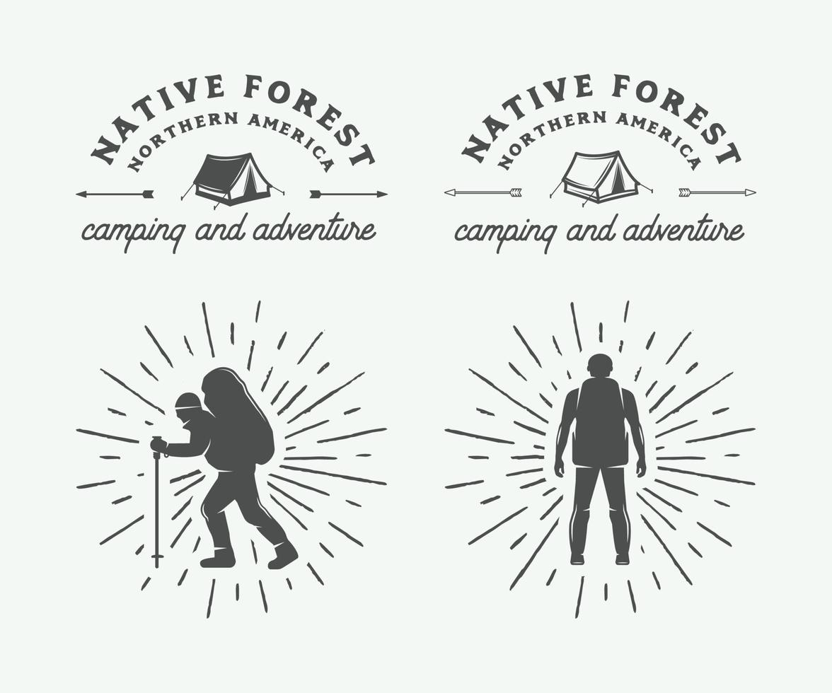 Set of vintage camping outdoor and adventure logos, badges, labels, emblems, marks and design elements. Graphic Art. Vector Illustration.