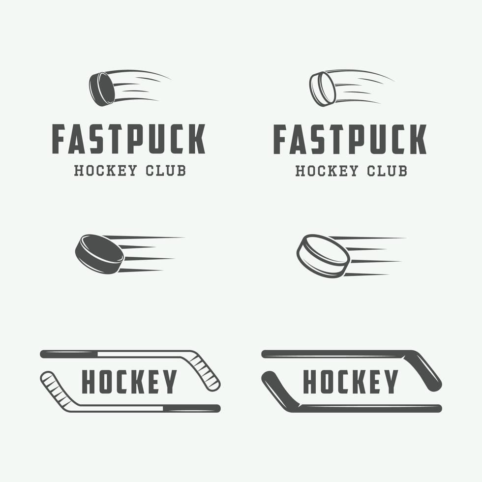 Set of vintage hockey emblems, logos, badges, labels and design elements. Graphic Art. Vector Illustration.