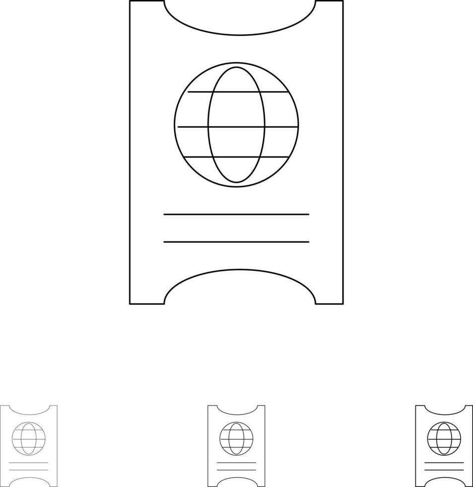 Pass Passport Ticket Hotel Bold and thin black line icon set vector
