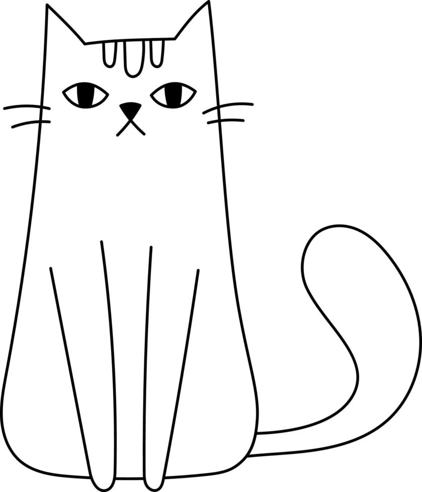 Doodle Cute Funny Cat Sitting. Hand Drawn with Contour Lines on White Background Pet vector