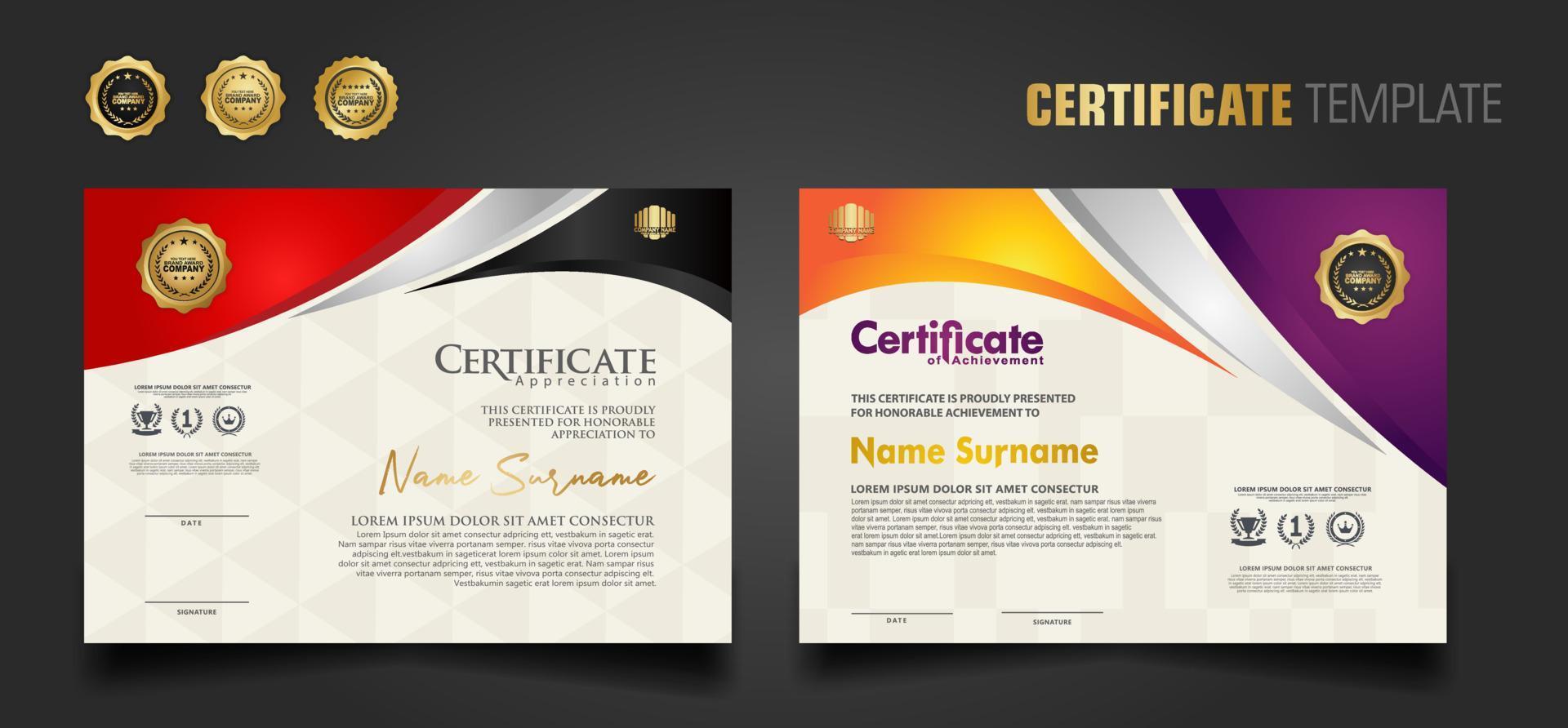 Modern certificate template with beautiful combination color on waving shape background vector