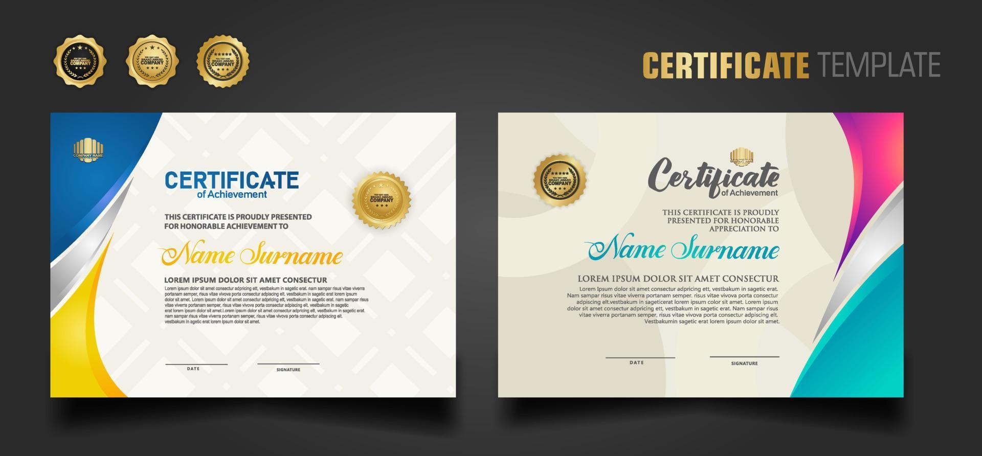 Modern certificate template with beautiful combination color on waving shape background vector