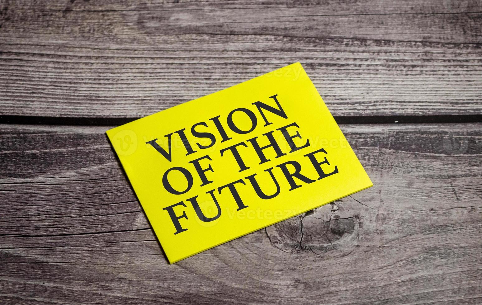 In the yellow sticker the text concept word Vision Of The Future photo