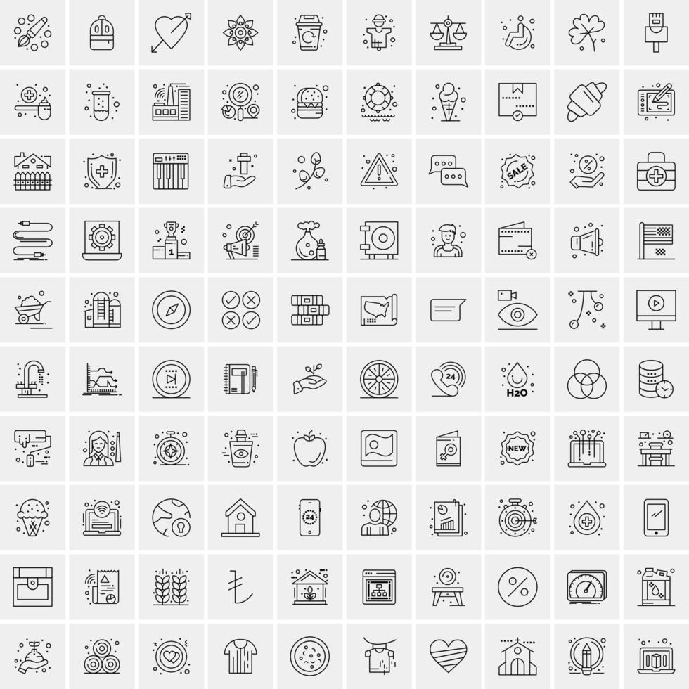 paquete de 100 iconos de líneas universales para móviles y web vector