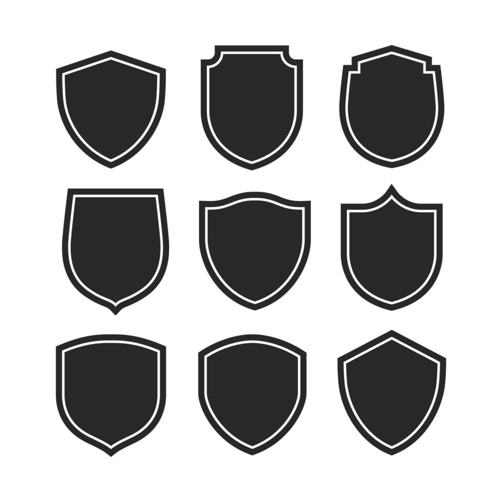 set of black shield badge label shapes vector