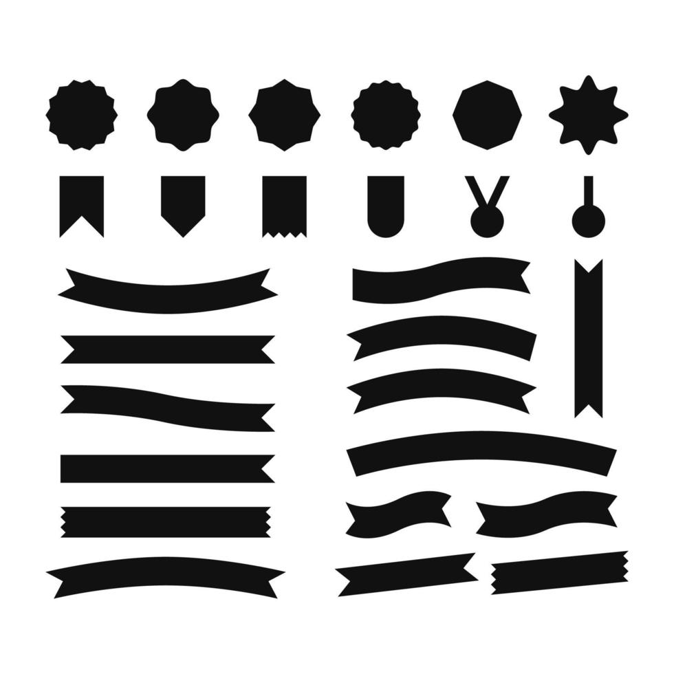 set of black ribbon banner vector illustration