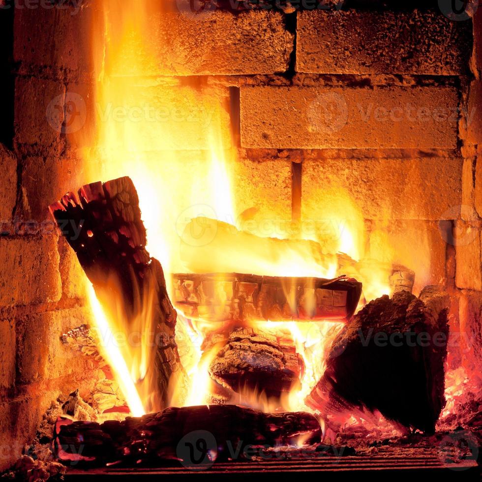 fire in fireplace photo