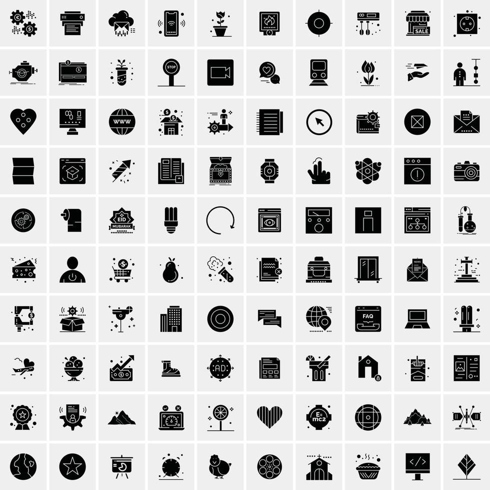 Set of 100 Business Solid Glyph icons vector