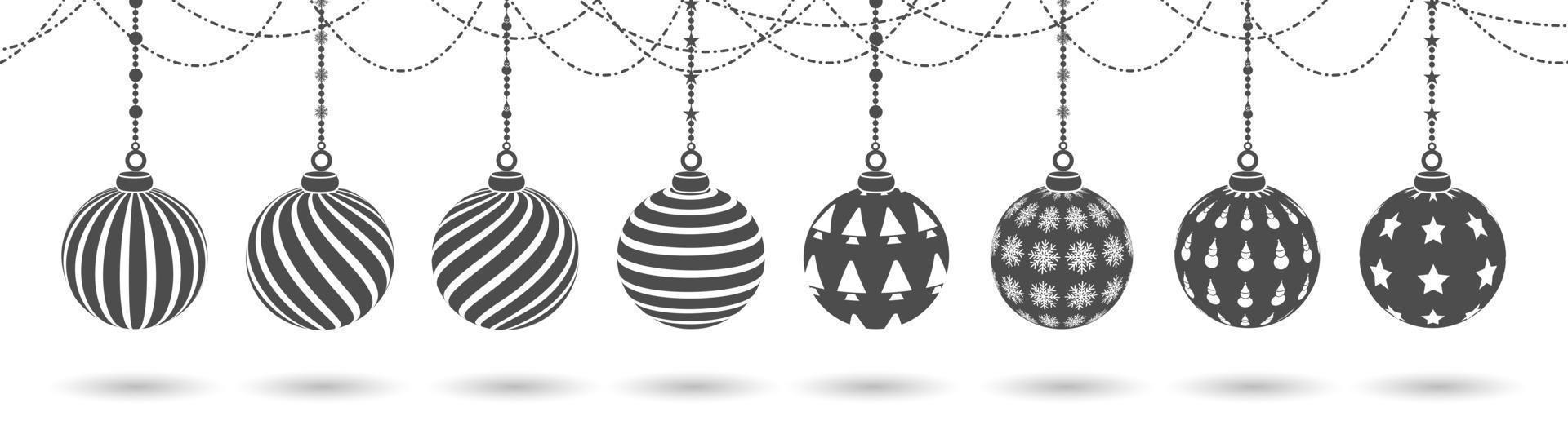 juego de decoración de bolas colgantes, con varios patrones, vector de decoración de silueta navideña