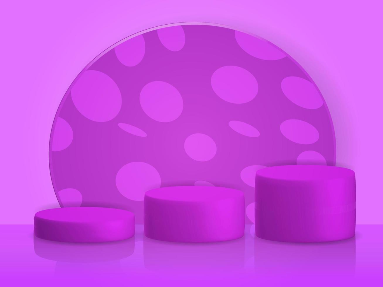 three short, medium and tall oval podiums, on a purple background. vector