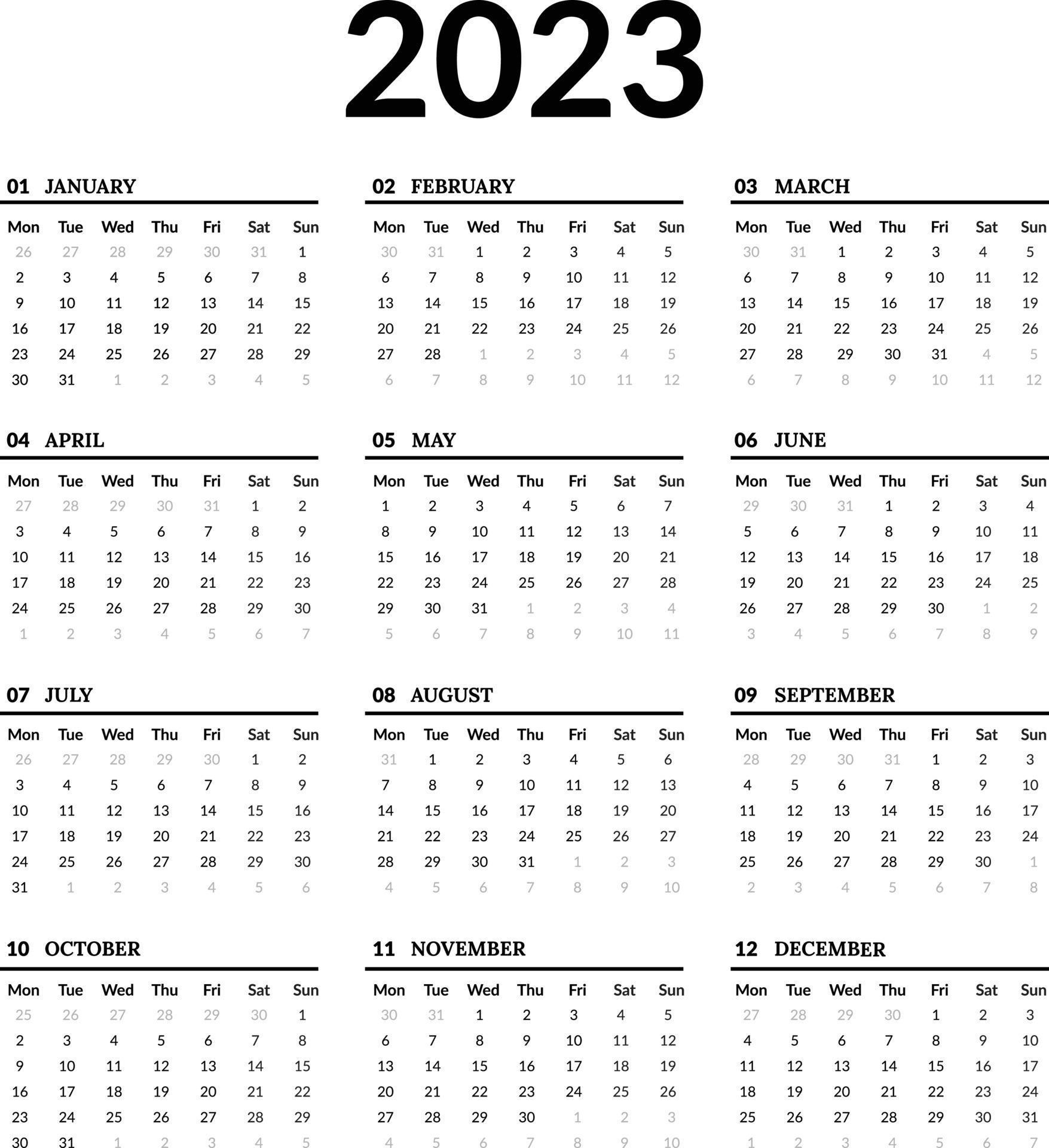 Calendar 2023, Simple and clean 2023 Calendar 13226312 Vector Art at ...