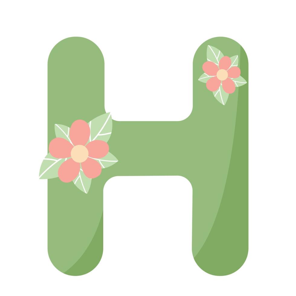 Floral green uppercase letter H for decoration design. vector