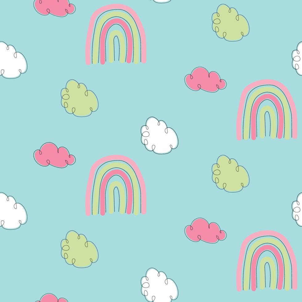 Cute seamless Pattern with clouds and rainbow vector