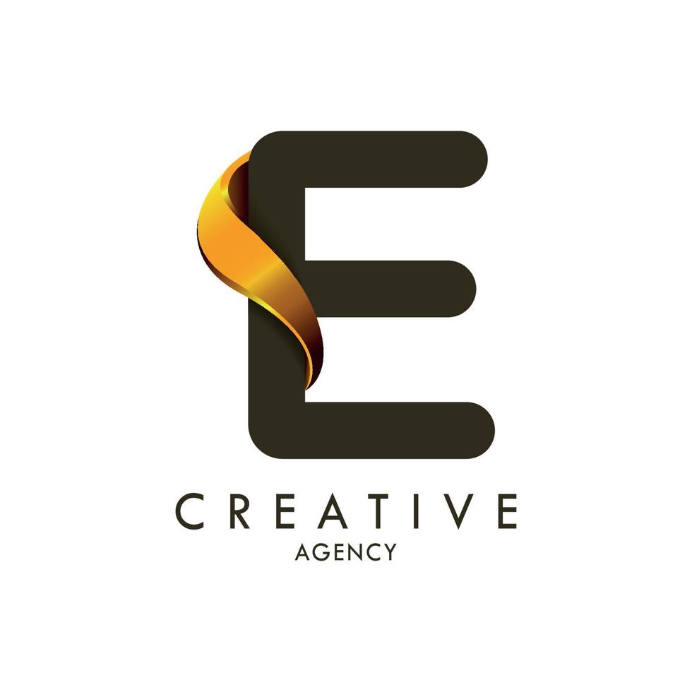 Initial letter E and wave logo with golden gradient vector