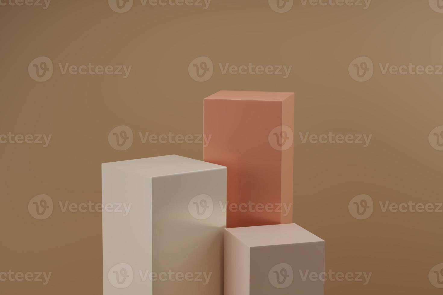 3d render. Cube shape geometric podium on beige background. Realistic pedestal, 3d illustration photo