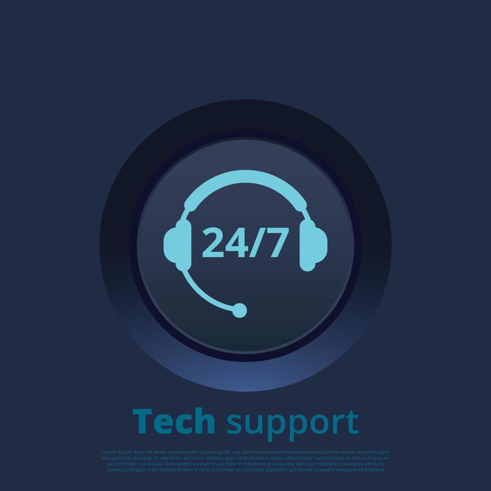 Tech support. Customer support service ui button with flat icon vector